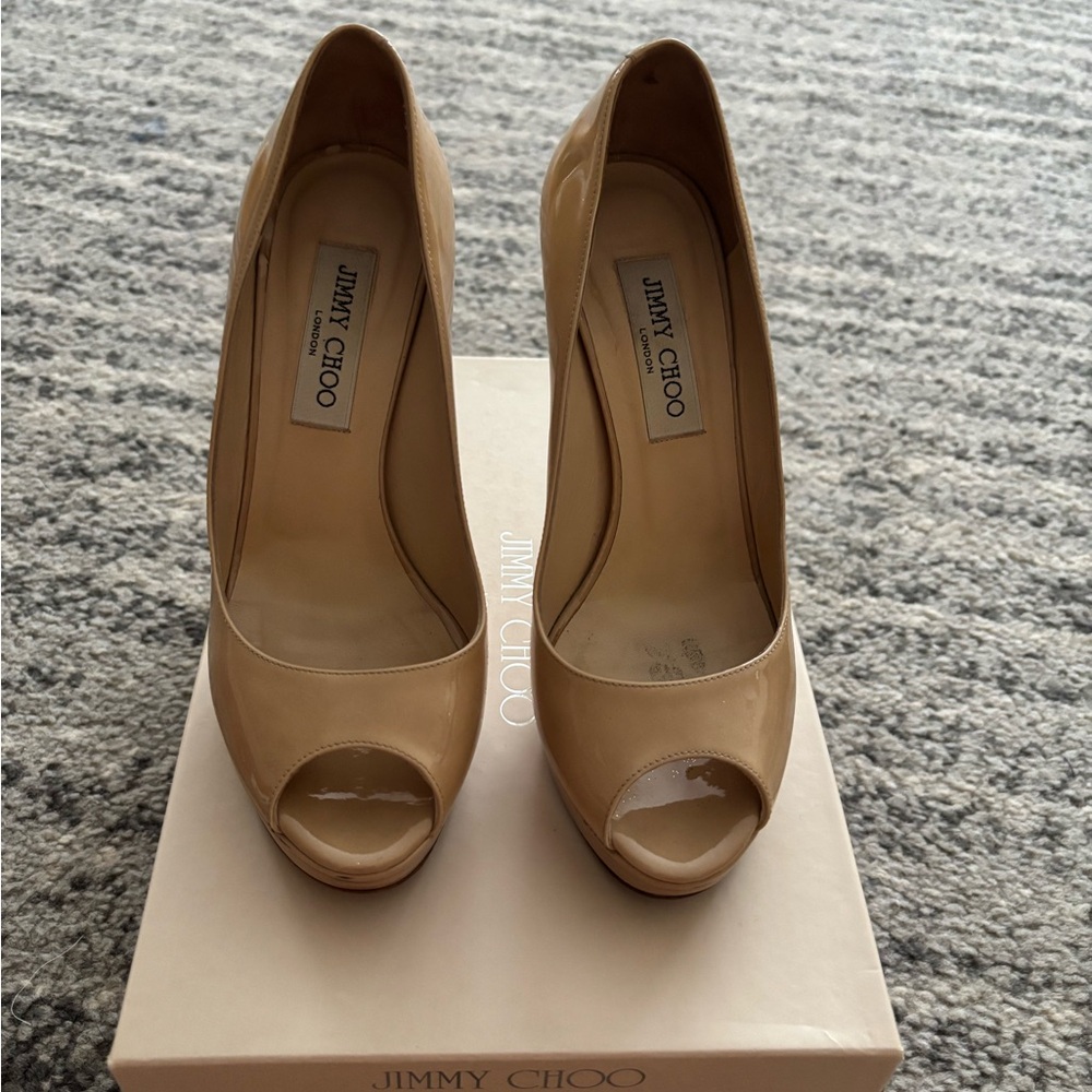 Jimmy Choo Beige Peep Toe Heels